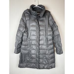 Lauren Lauren Long Gray Down Puffer Jacket Women's XL Winter Coat Hooded Parka